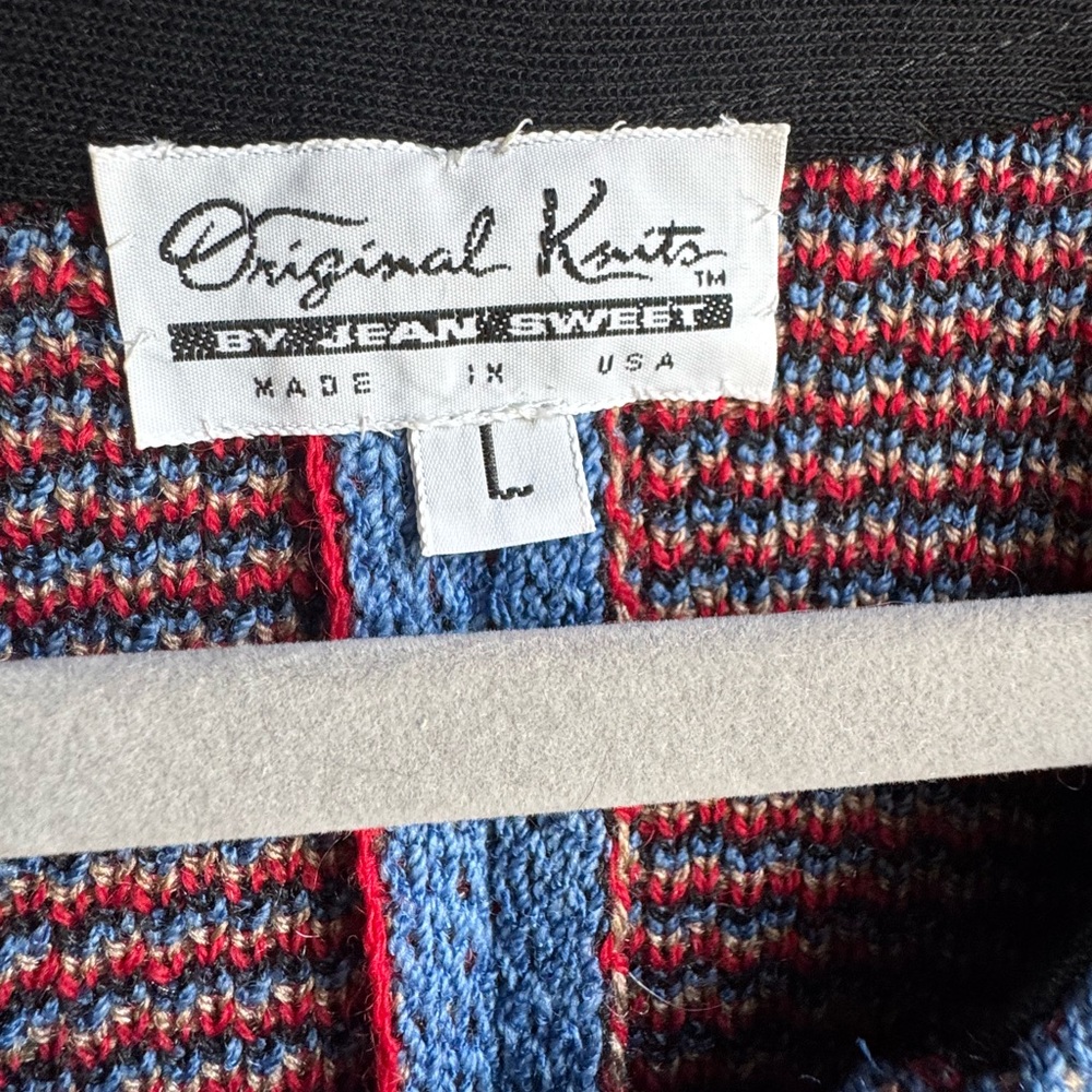 Made in USA Bohemian Cardigan with Thunderbird Design & Fringe, Blue, sz Lrg. - Picture 3 of 8